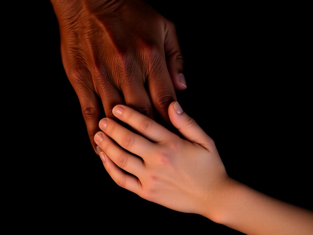 Two hands clasped in comfort